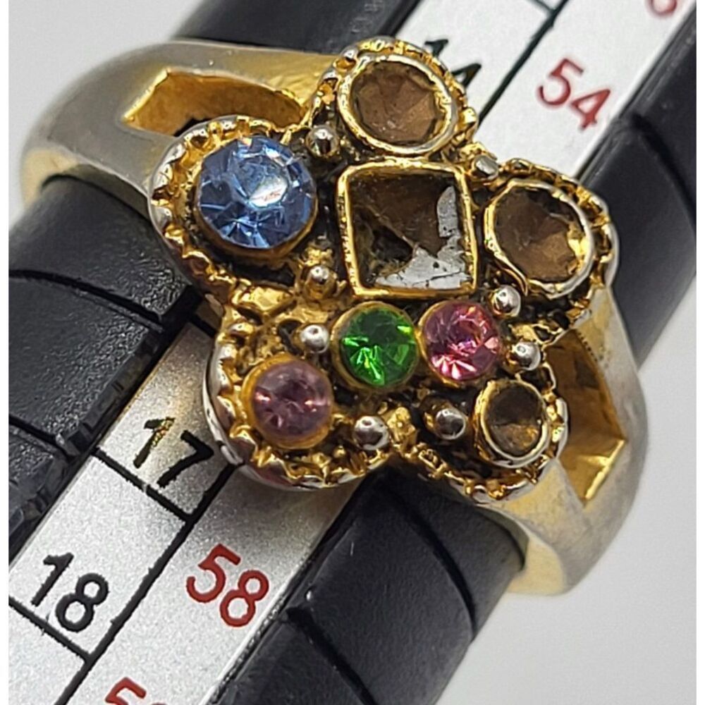 14k Vermeil Gemstone Flower Ring Size 7.75 missing stones